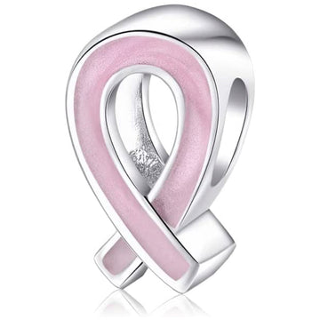 Pink Ribbon Silver Bead Charm
