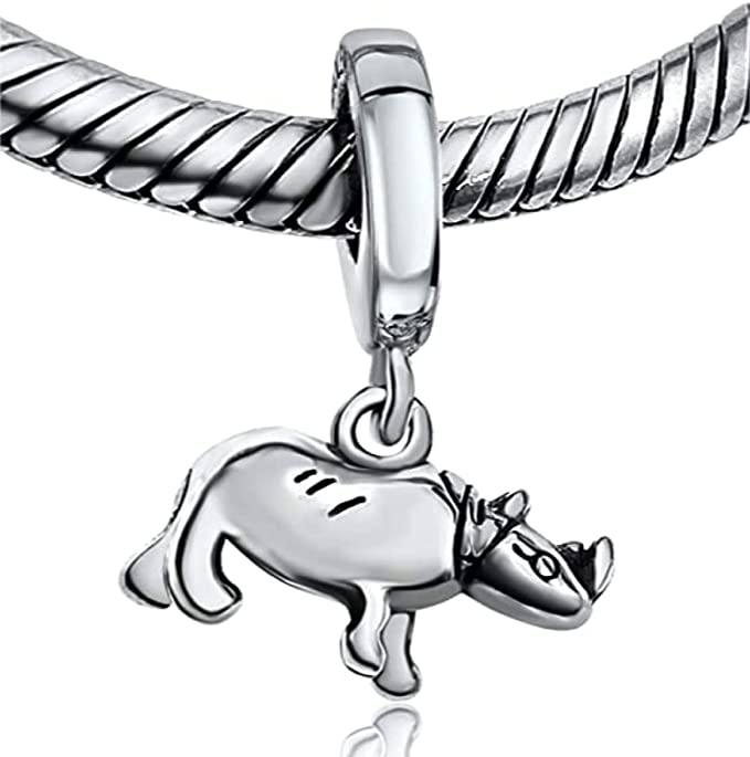 Rhino 3D Rhinoceros Dangle Pendant Bead Charm