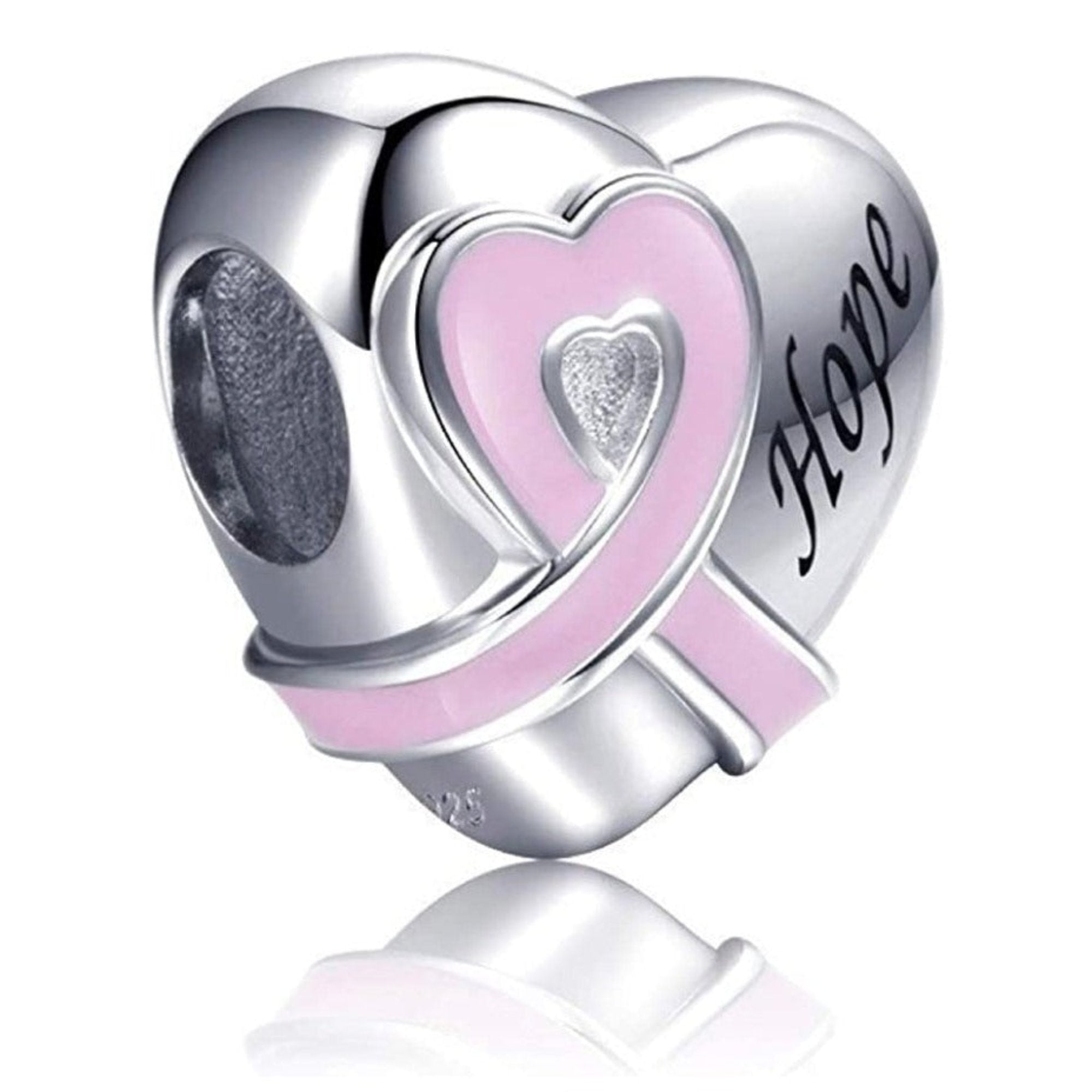 Hope Heart Pink Ribbon Bead Charm