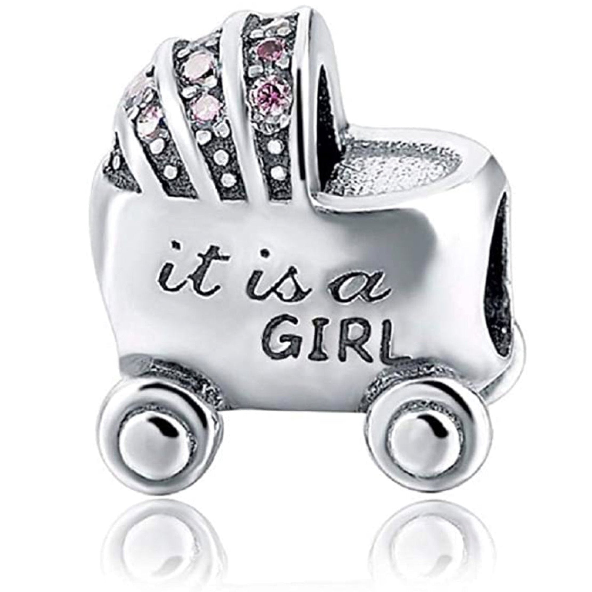 It's a Girl Baby Carriage Bead Charm