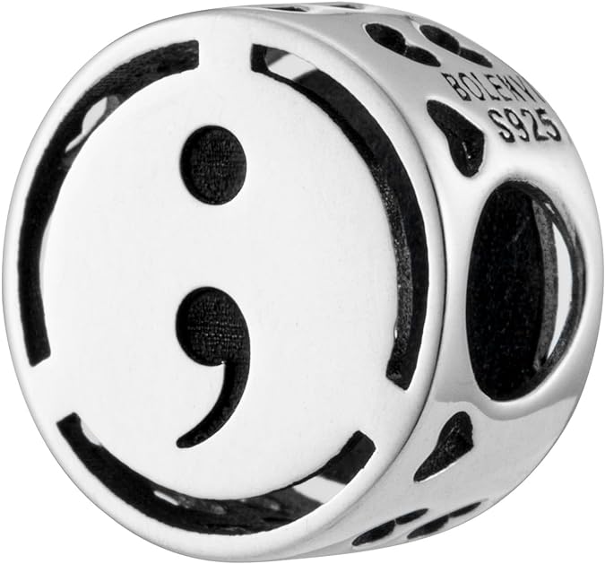Semicolon Mental Health Awareness Silver Bead Charm