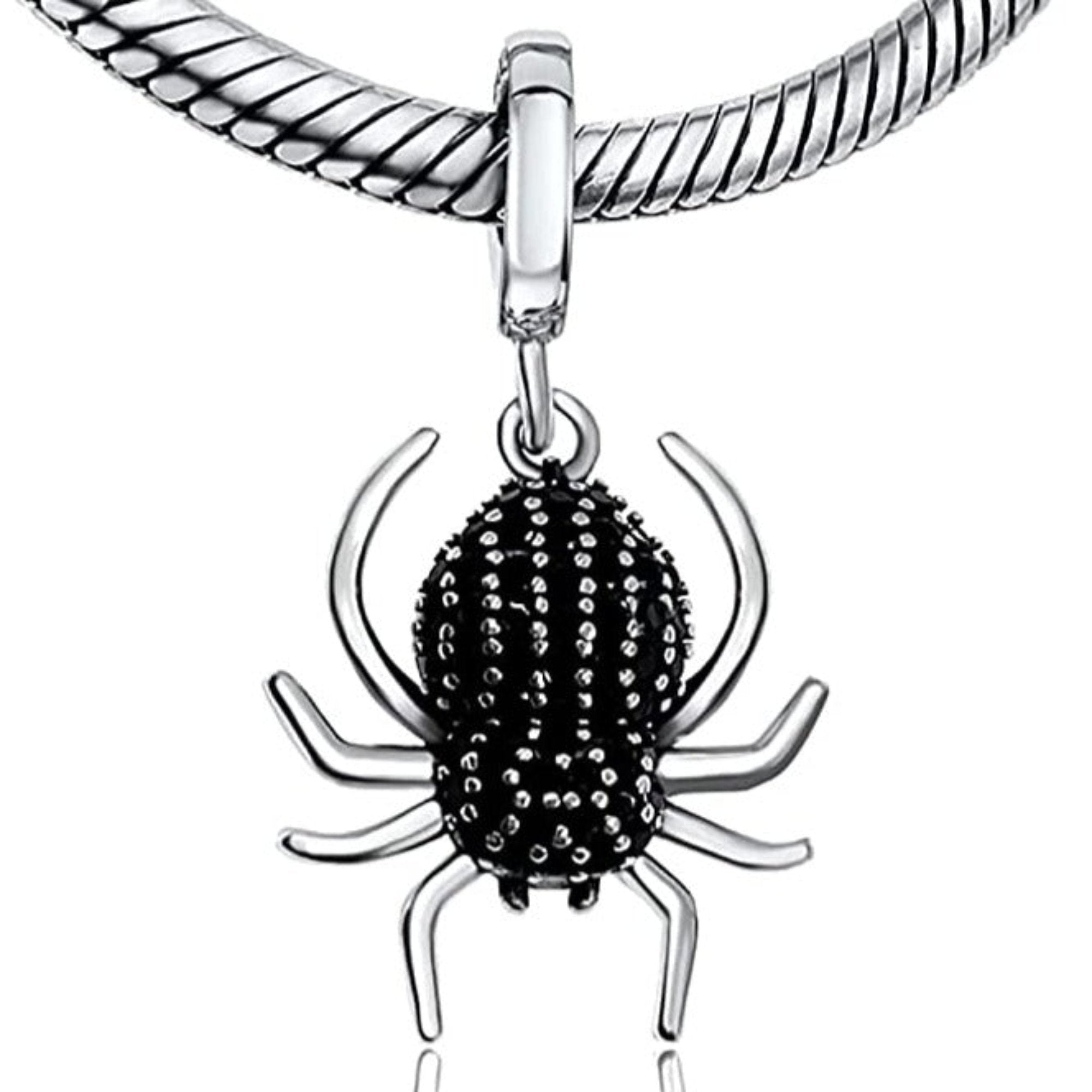 Black Widow Spider Silver Dangle Pendant