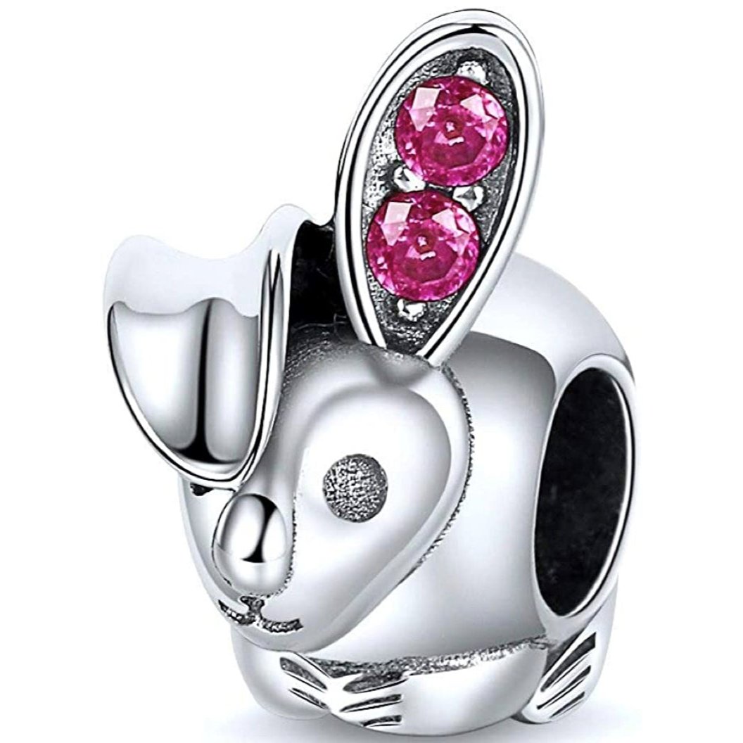 Pink Crystal Rabbit Bunny Bead Charm