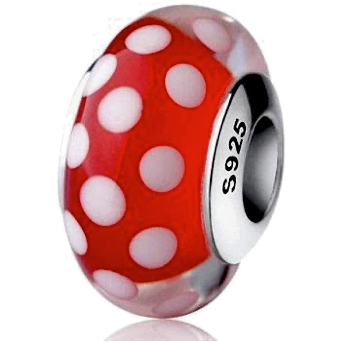 Red Polka Dotted Murano Glass Bead Charm