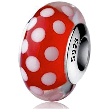Red Polka Dotted Murano Glass Bead Charm