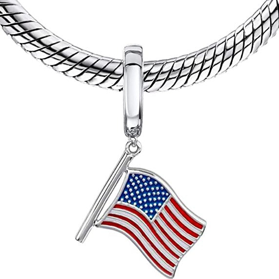 USA America Flag Liberty & Justice Dangle Pendant Charm