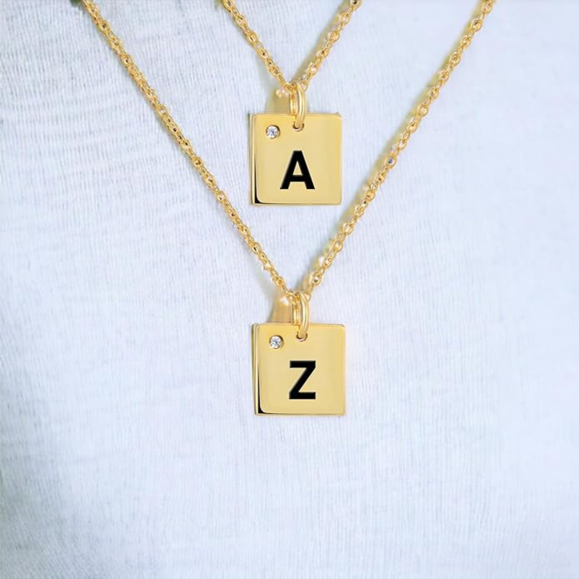 Dainty Square Name Tag Alphabet Letter Necklace