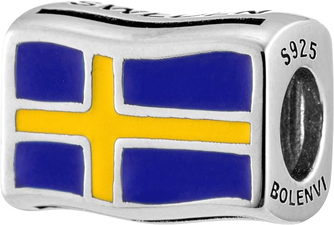 Sweden Flag Silver Bead Charm