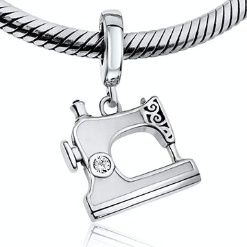 White Sewing Machine Tailor Silver Dangle Pendant