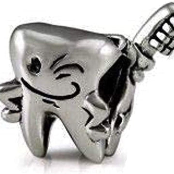 Happy Tooth Toothbrush Silver Bead Charm