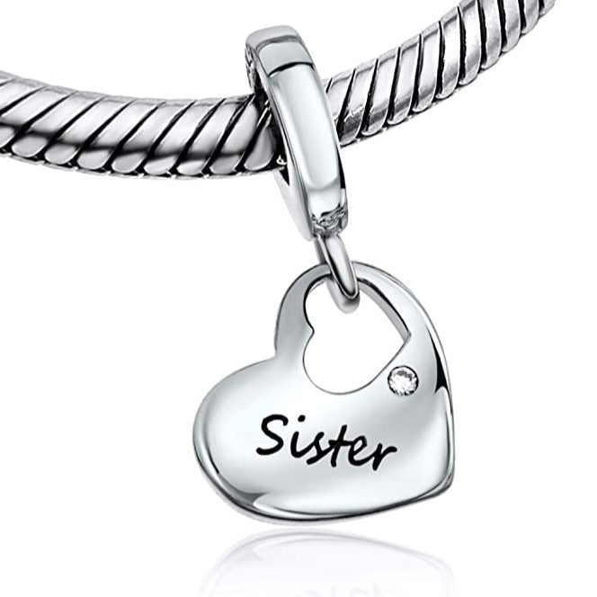 Sister Heart Dangle Pendant Charm