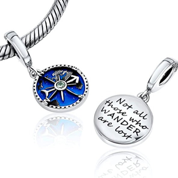 Not All Those Who Wander Are Lost Compass Earth Dangle Pendant Charm