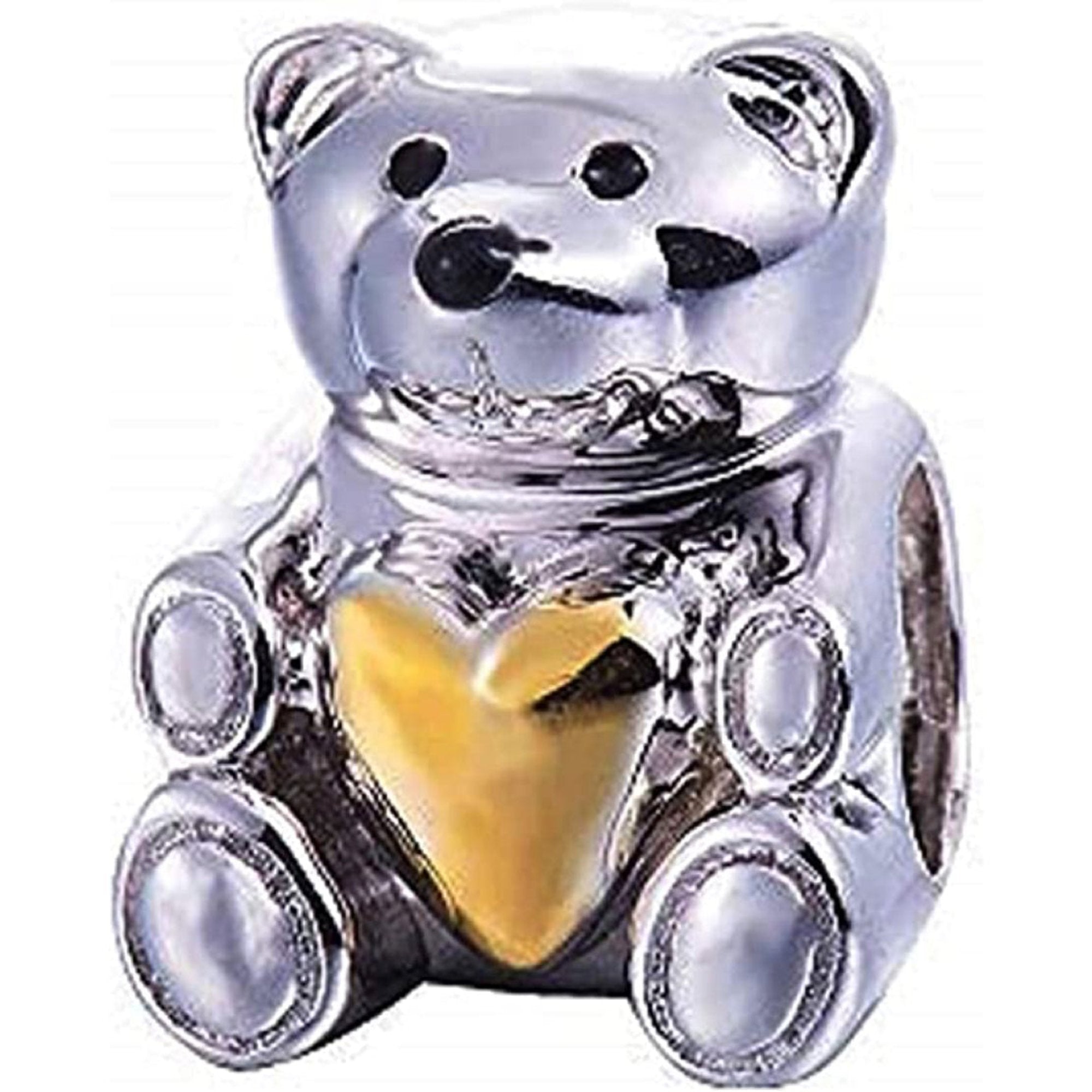 Gold Heart Teddy Bear Bead Charm