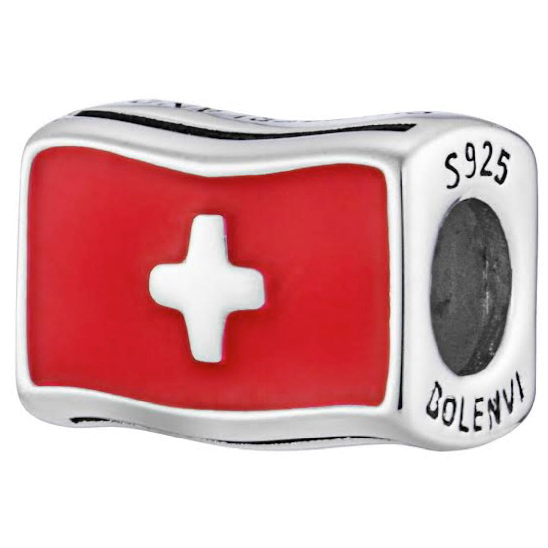 Switzerland Swiss Flag Country Silver Bead Charm