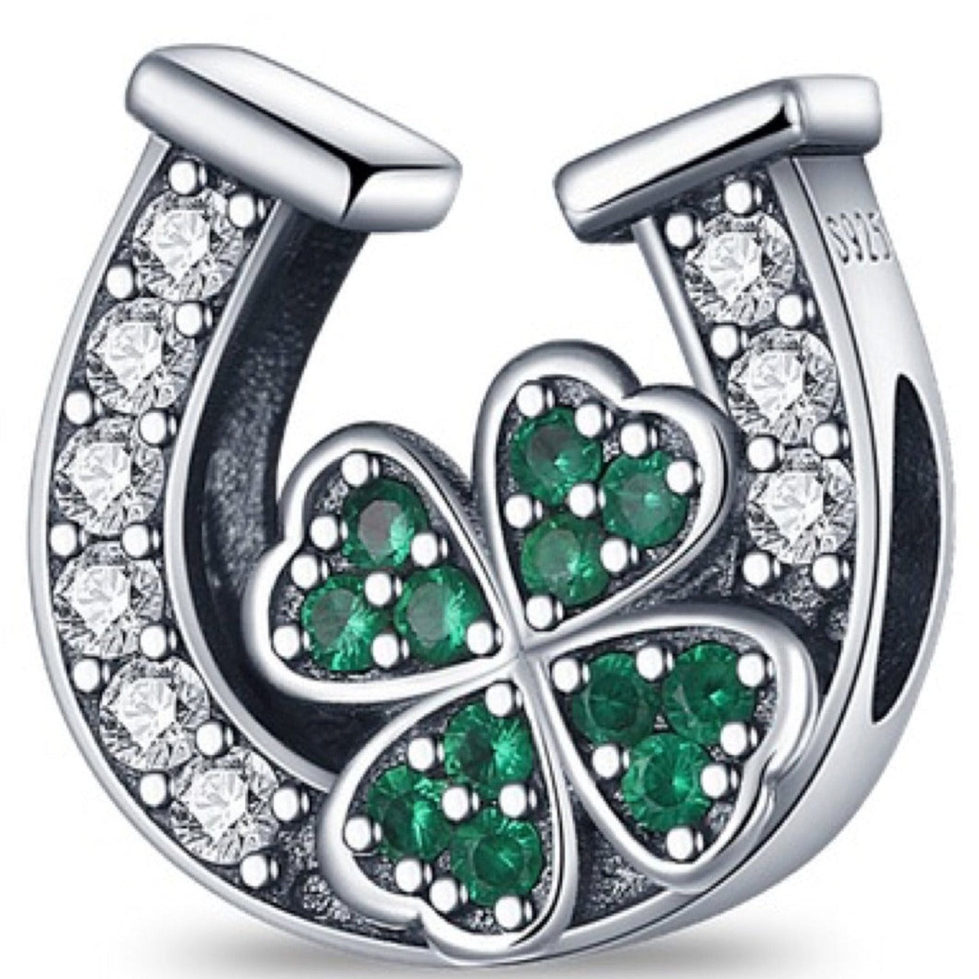 Lucky Crystal Horseshoe Four Leaf Clover Bead Charm
