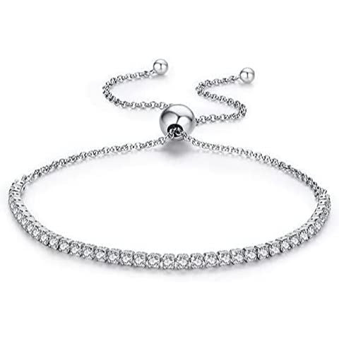 Crystallized Silver Adjustable Dainty Tennis Bracelet