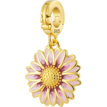 Golden Pink Daisy Pendant Charm