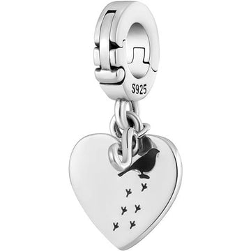Bird Footprint Heart Bead Charm