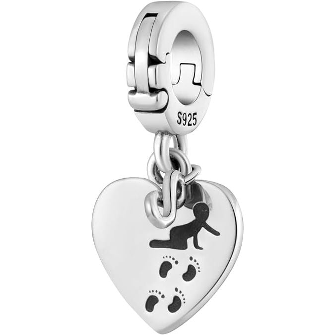 Baby Footprint Heart Infinity Bead Charm
